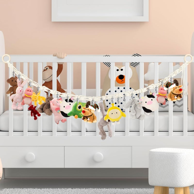 Dorblely Stuffed Animal Storage Hammock Corner - Hanging Stuffed Animal Holder with 20 PCS Metal Clips, Boho Stuffed Animal Organizer Chain for Hanging Hats Socks Holiday Cards - Image 2